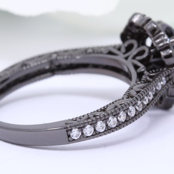 COPY - 1.50 Carat Art Deco Halo Black Tone 925 St… - Picture 2 of 3